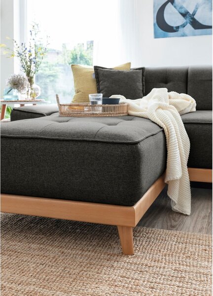 Ciemnoszara rozkładana sofa w kształcie litery "U" Miuform Dazzling Daisy, prawostronna