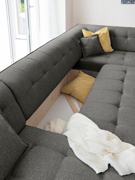 Ciemnoszara rozkładana sofa w kształcie litery "U" Miuform Dazzling Daisy, prawostronna