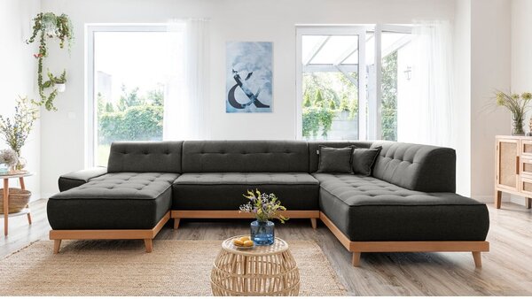 Ciemnoszara rozkładana sofa w kształcie litery "U" Miuform Dazzling Daisy, prawostronna