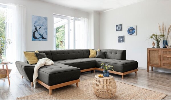 Ciemnoszara rozkładana sofa w kształcie litery "U" Miuform Dazzling Daisy, prawostronna