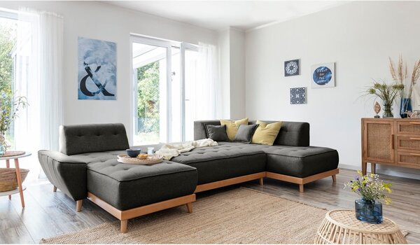 Ciemnoszara rozkładana sofa w kształcie litery "U" Miuform Dazzling Daisy, prawostronna