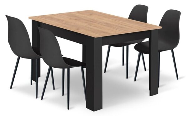 Zestaw Stół NP 120x80cm Craft + Czarny + 4 krzesła WAT czarne / nogi czarne