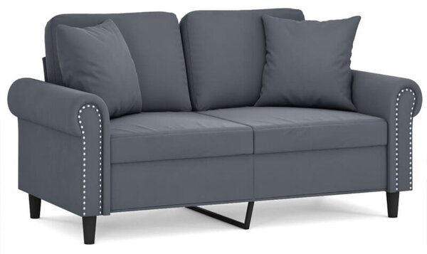 Sofa 2-osobowa z poduszkami, ciemnoszara, 120 cm, aksamit
