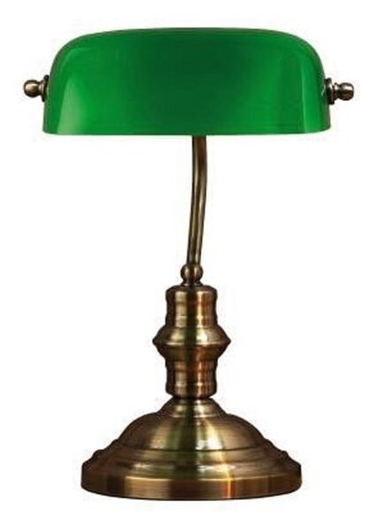Zielona lampa stołowa z podstawą w kolorze mosiądzu Markslöjd Bankers, wys. 42 cm
