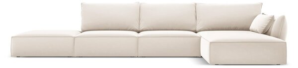 Beżowy aksamitny narożnik (prawostronny/z szezlongiem) Vanda – Mazzini Sofas