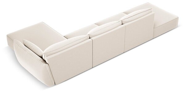Beżowy aksamitny narożnik (prawostronny/z szezlongiem) Vanda – Mazzini Sofas
