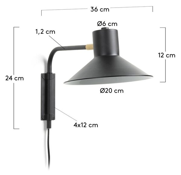 Czarny kinkiet ø 20 cm Aria – Kave Home