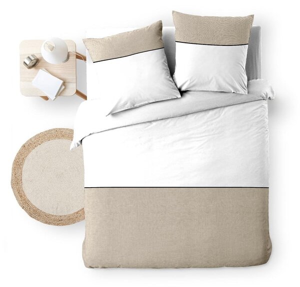 Biało-beżowa bawełniana pościel dwuosobowa 240x220 cm Gabrielle – douceur d'intérieur