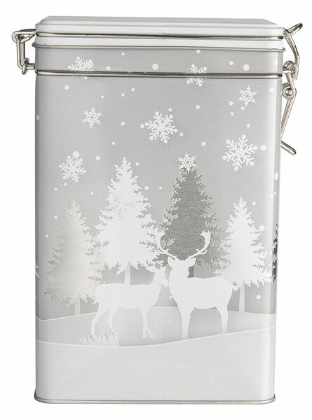 Altom Świąteczny pojemnik blaszany Silver Christmas tree, 12 x 8 x 19 cm