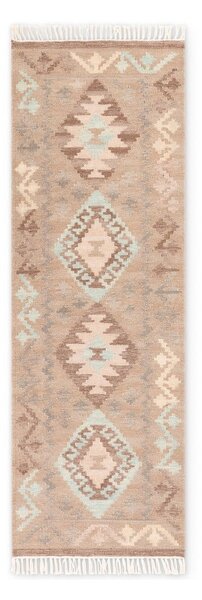 Jasnoniebiesko-beżowy wełniany chodnik dwustronny tkany ręcznie 60x190 cm Kamal Dune – Nouristan