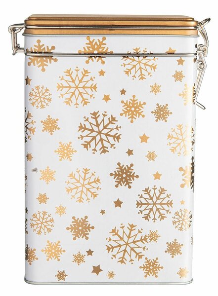 Altom Świąteczny pojemnik blaszany Golden Snowflakes, 12 x 8 x 19 cm