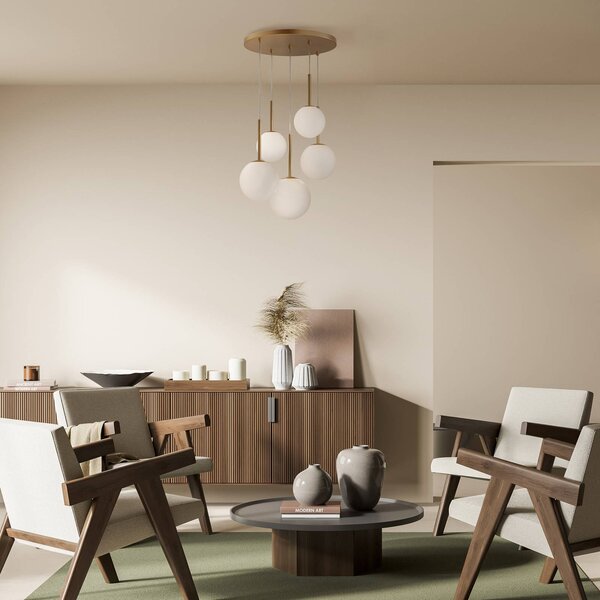 Maytoni Lampa wisząca szklana Basic form, możliwość ściemniania, mosiężny / złoty, salon / jadalnia, szkło, nowoczesny