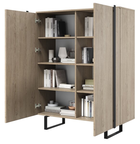 Komoda wysoka Verica 120 cm dwudrzwiowa - dąb biszkoptowy / czarne nóżki