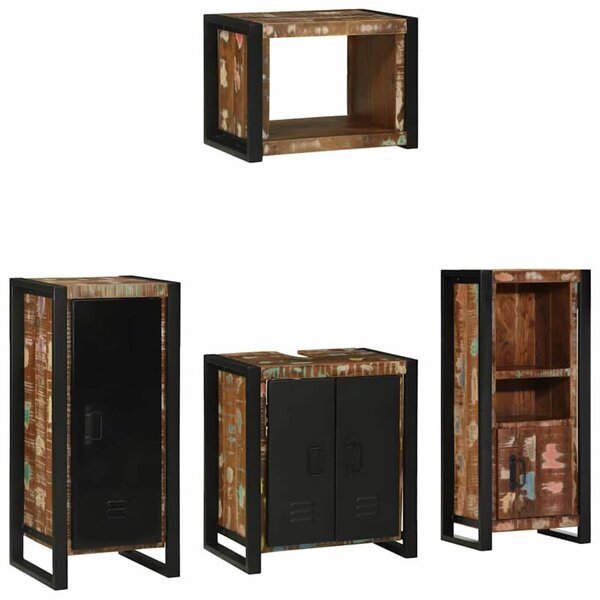 Nowoczesny zestaw mebli łazienkowych z litego drewna recyklingowego - minimalistyczny design, oszczędność miejsca, 7 szuflad i 4 drzwi
