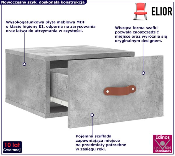 Wisząca szafka nocna szary beton C9-C50
