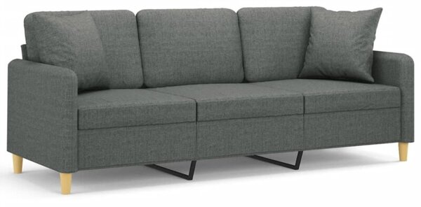 Sofa 3-osobowa z poduszkami, ciemnoszara, 180 cm, tkanina