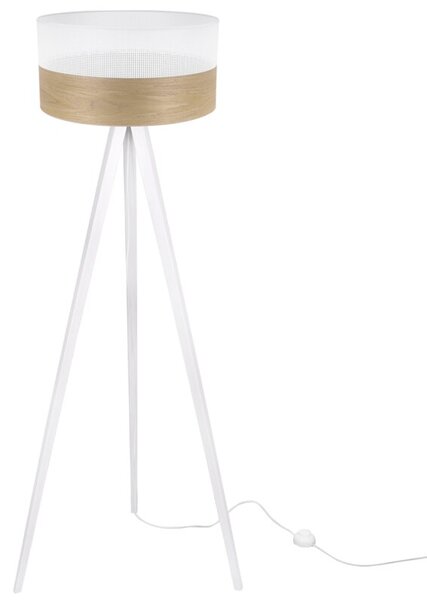 Lampa podłogowa trójnóg biały Light Home LH Wood 1xE27 45cm abażur walec biały/fornir F02