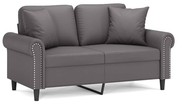 Sofa 2-osobowa z poduszkami, szara, 120 cm, sztuczna skÃ³ra