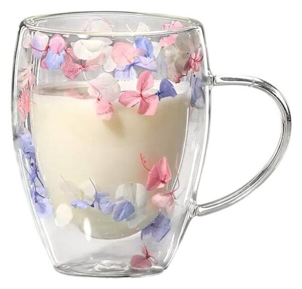Szklanka termiczna z kwiatami w środku, hortensje trójkolorowa 300 ML 1szt SZK179
