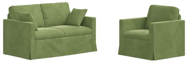 Modularna sofa aksamitna w kolorze jasnozielonym z czarnymi akcentami