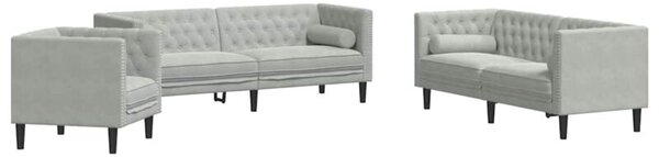 Elegancka sofa aksamitna do salonu z podÅokietnikami - jasnoszara, 2+3-osobowa
