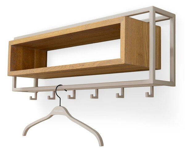 Wieszak ścienny z litego drewna dębowego w naturalnym kolorze/szarobrązowy z półką 78 cm School – Spinder Design