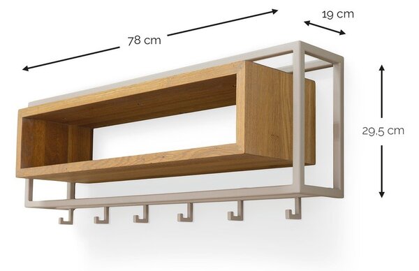 Wieszak ścienny z litego drewna dębowego w naturalnym kolorze/szarobrązowy z półką 78 cm School – Spinder Design