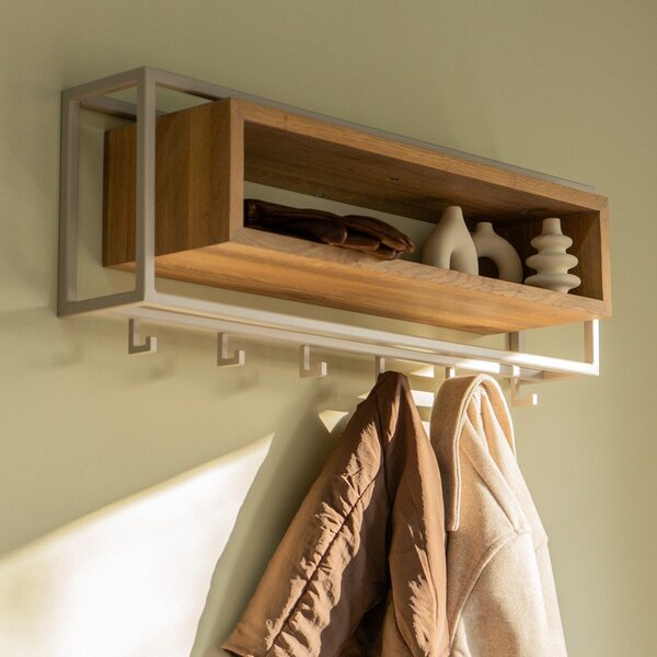 Wieszak ścienny z litego drewna dębowego w naturalnym kolorze/szarobrązowy z półką 78 cm School – Spinder Design