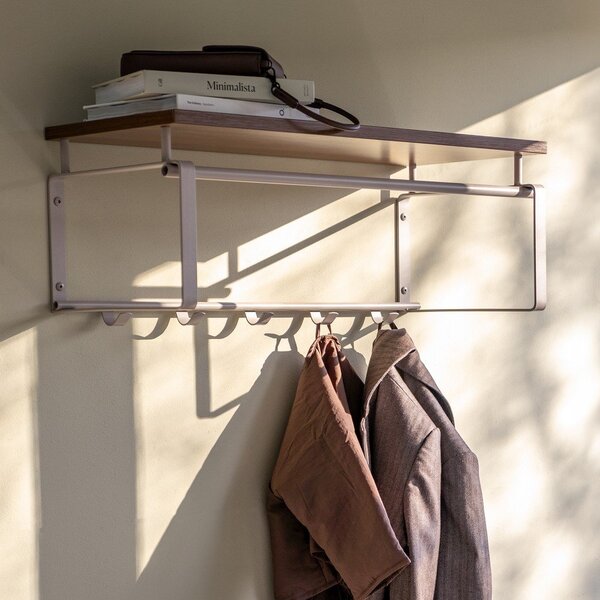 Stalowy wieszak ścienny w naturalnym kolorze/szarobrązowy z półką 70 cm Rex – Spinder Design