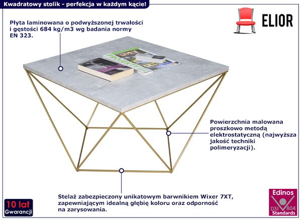 Druciany stolik kawowy beton + złoty - Galapi 4X