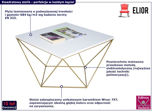 Kwadratowy stolik kawowy biały+ złoty P3-M58