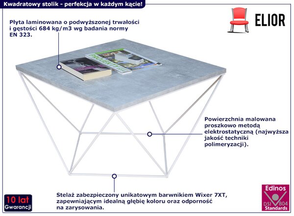 Druciany stolik kawowy beton + biały R5-N99