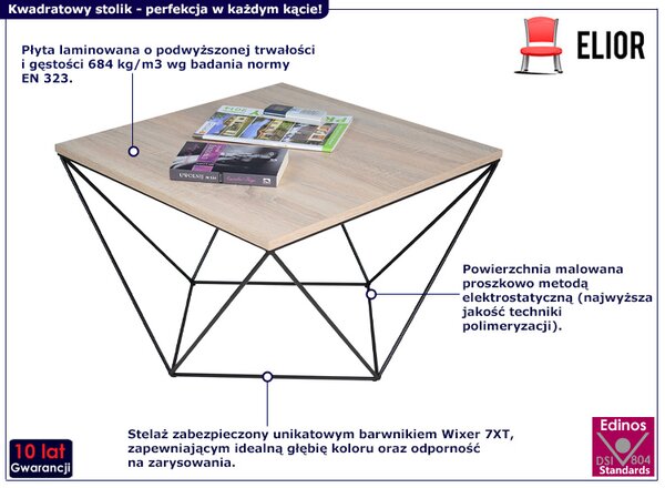 Druciany stolik kawowy dąb sonoma + czarny C2-B77