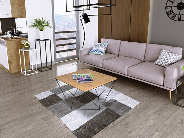 Druciany stolik kawowy w stylu loft dąb lancelot + czarny G2-R09