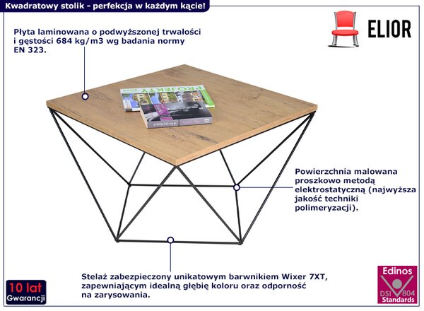 Druciany stolik kawowy w stylu loft dąb lancelot + czarny G2-R09