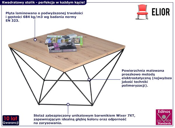 Loftowy stolik kawowy dąb artisan + czarny B8-E01