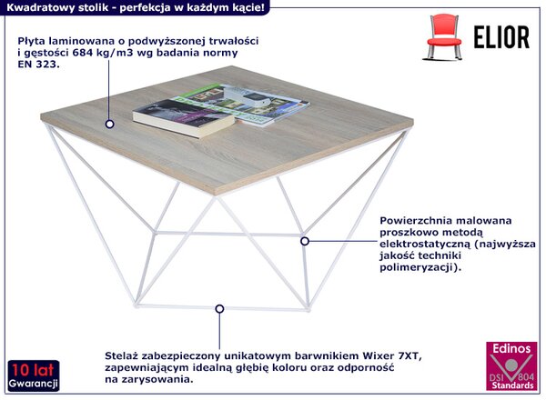 Stolik kawowy z metalowym stelażem dąb sonoma+ biały L9-S22
