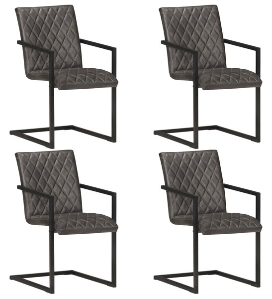 Krzesła stołowe, wspornikowe, 4 szt., szare, skóra naturalna
