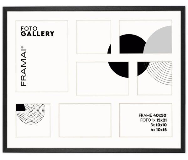 Ramka na zdjęcia 3x 10x10 cm 4x 10x15 cm 1x 15x21 cm czarna galeria na 8 zdjęć ramka 40x50 cm FRAMAI®
