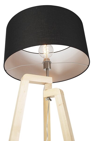 Nowoczesna lampa podłogowa z drewna z czarnym kloszem 45 cm - Puros