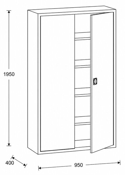 Szafa metalowa, 1950 x 950 x 400 mm, 4 półki, grafitowy / szary
