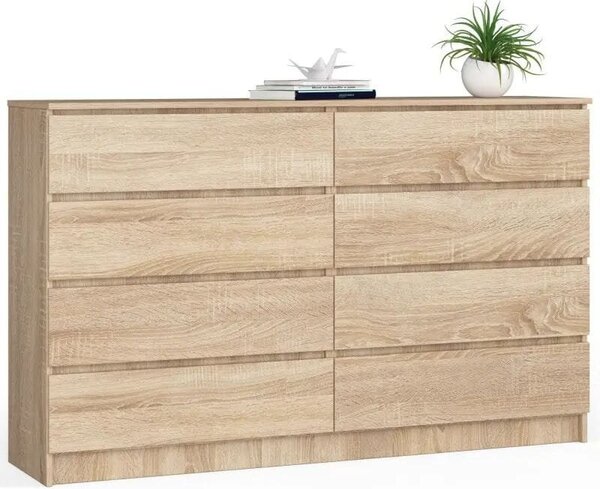 Komoda do sypialni, 8 szuflad, STILO, 160x40x99 cm, dąb sonoma, mat | TYLETEGOTU