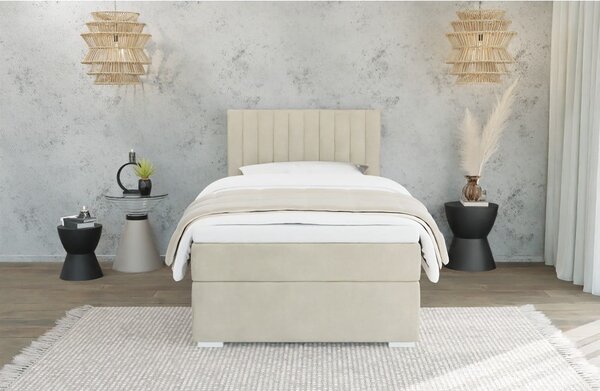 Beżowe tapicerowane łóżko ze schowkiem i stelażem 100x200 cm Bunny – Ropez