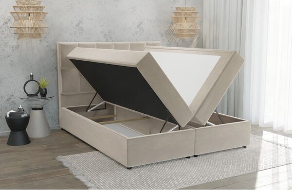 Beżowe łóżko boxspring ze schowkiem 140x200 cm Flip – Ropez