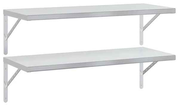 Półki ścienne, 2 szt., 100x40 cm, srebrna stal nierdzewna