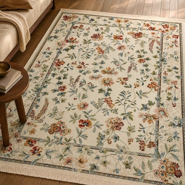 Kremowy dywan z wiskozy 95x140 cm Oriental Flowers – Nouristan
