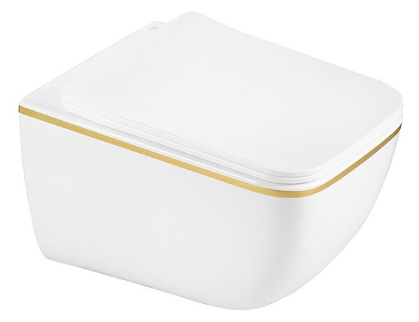 Miska WC HYDROSAN YUZU-WH-GL-TR-03 Prostokątny Biały / Złoty pasek