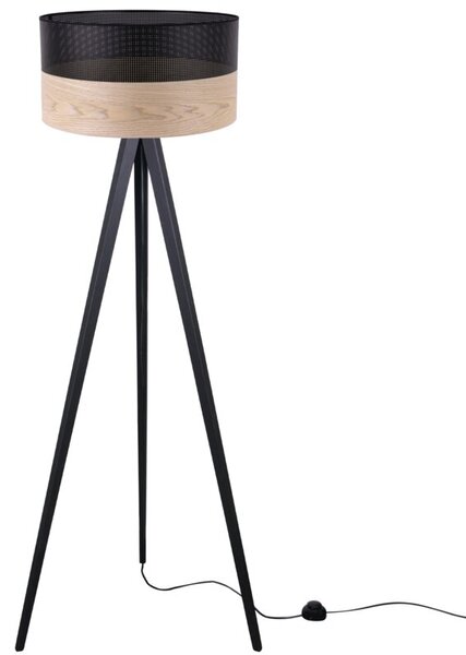Lampa podłogowa trójnóg czarny Light Home LH Wood 1xE27 45cm abażur walec czarny/fornir F03