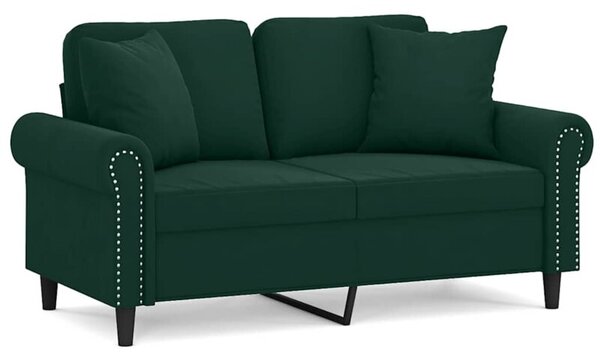 Sofa 2-osobowa z poduszkami, ciemnozielona, 120 cm, aksamit
