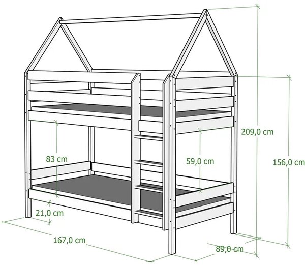 Szare 2-osobowe piętrowe łóżko domek dla dzieci z materacami L7-F38